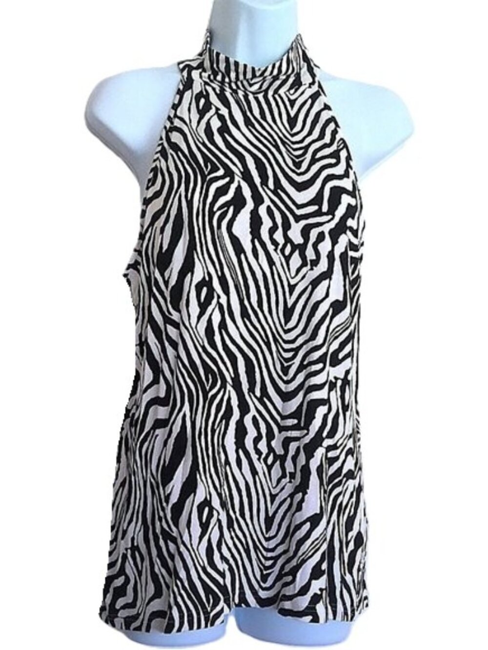 Cliche Halter Top Sleeveless Black & White Zebra Animal Print Stretch EUC Sz XL